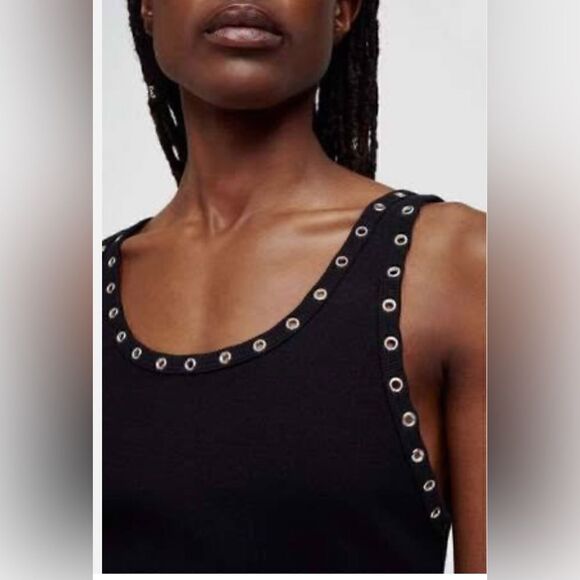 Revolve x RE/Done black Dress Eyelet Grommet Silver Metal Ribbed Cotton S. NWT - Picture 3 of 10